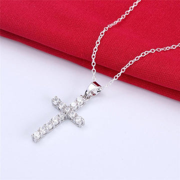 Splendid AAA Zirconia Crystals Cross Silver Necklaces Pendants For Women - Christian Bridal Jewellery - The Jewellery Supermarket
